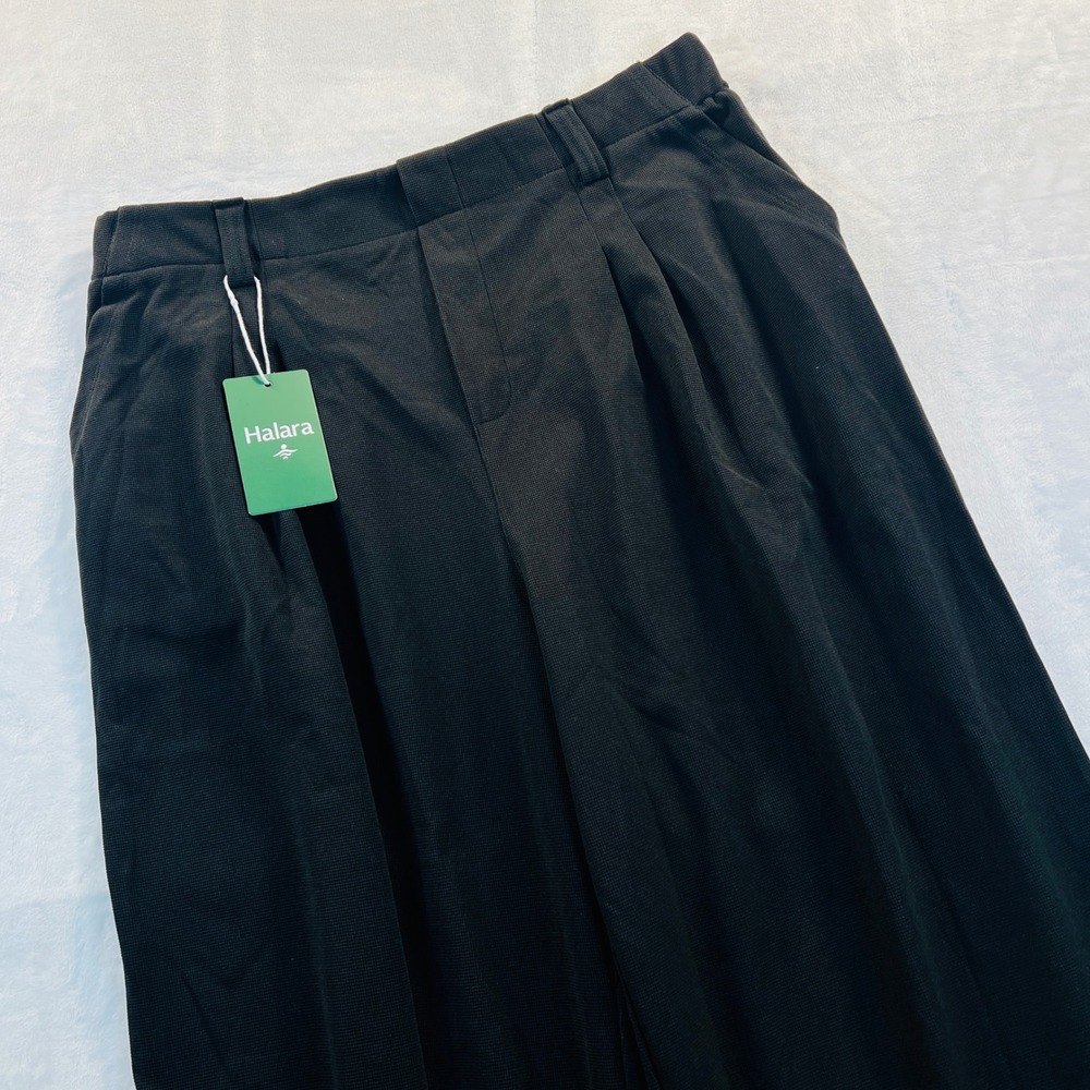 Halara Black High Waisted Wide Leg Waffle Knit Work Pants Size XL Petite
